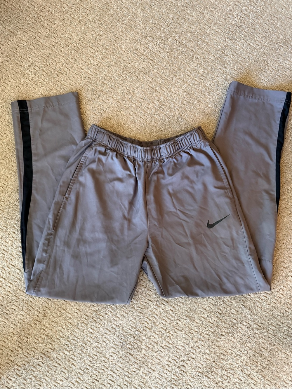 Nike Dri-FIT Gray Track Pants Black Side Stripe Men’s LT